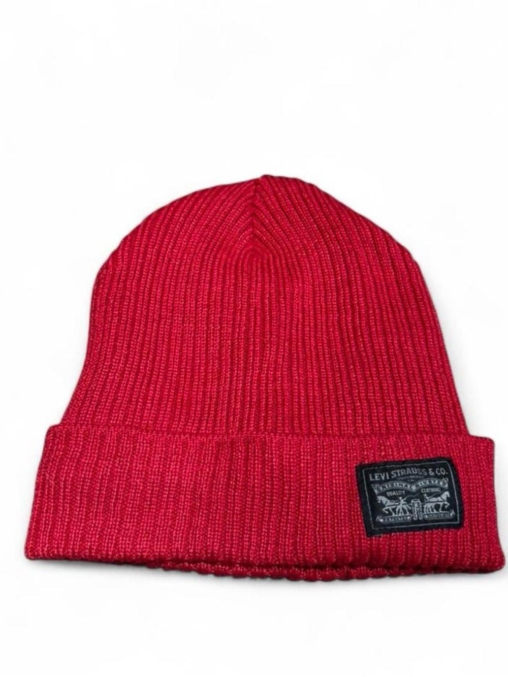 Levi's Red Ribbed fleece lined Fold-Over Beanie with Patch